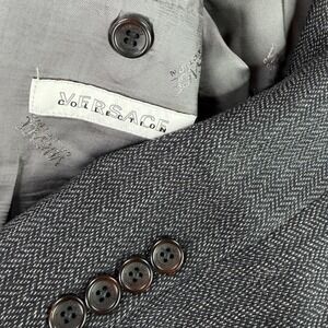 Versace Collection Blazer Men 54 EU 44 US Charcoal Grey Silk Wool Herringbone